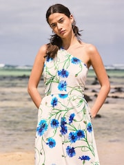 Ro&Zo White Aubrey Clematis Print One Shoulder Dress - Image 6 of 7