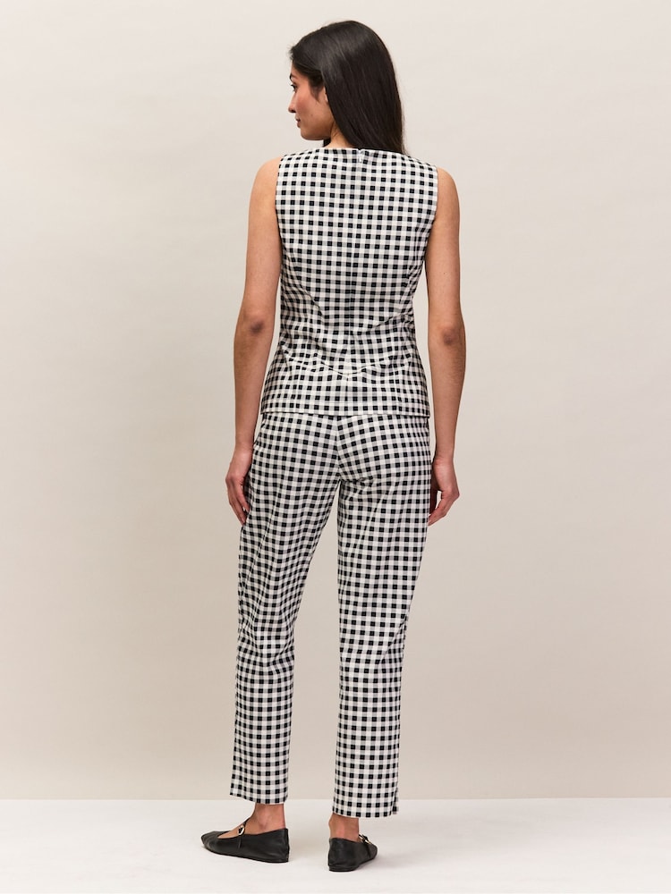 black and white cigarette trousers Ro&Zo Womens Black Gingham Cropped Stretch-Cotton Trousers 12