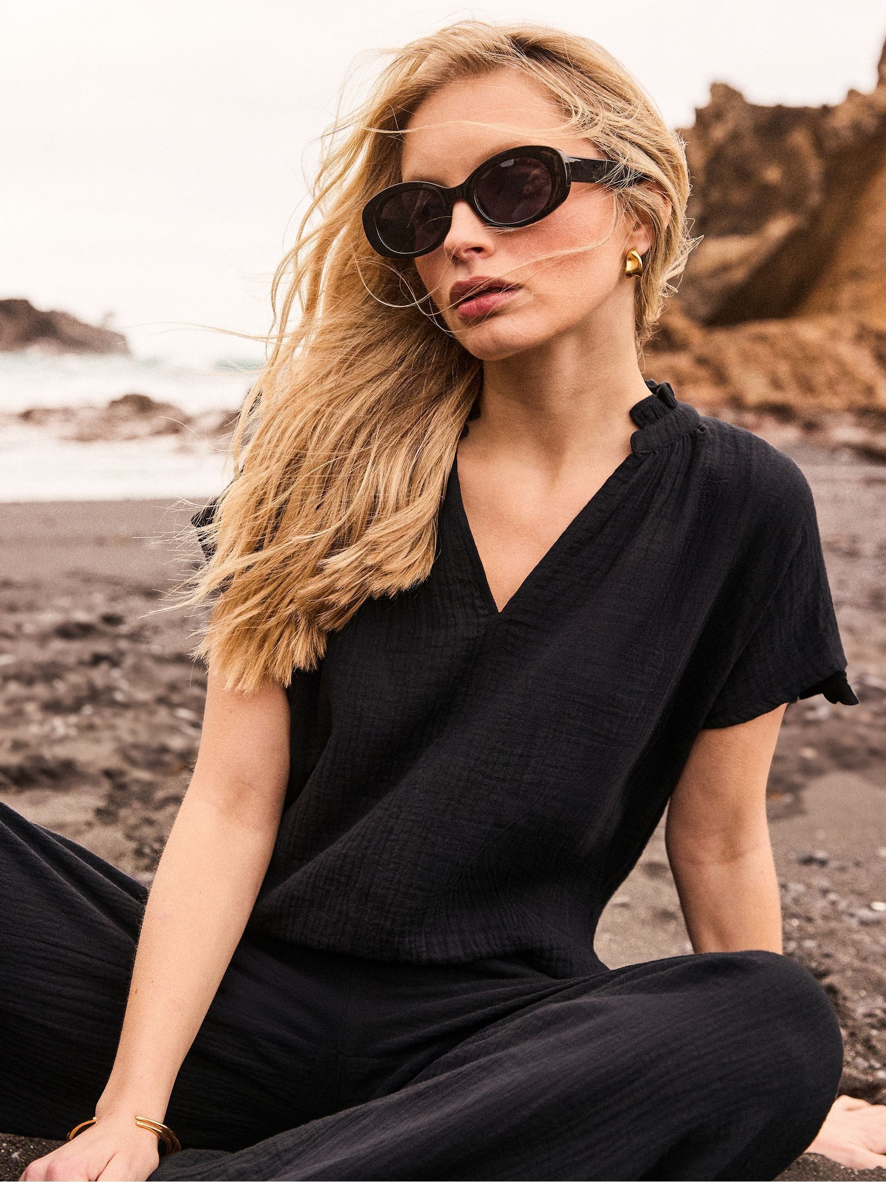 Buy Ro&Zo Black Frill Neck Cheesecloth Top from Next USA