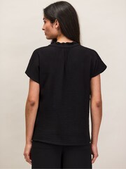 Ro&Zo Black Frill Neck Cheesecloth Top - Image 4 of 6