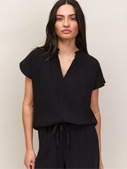 Ro&Zo Black Frill Neck Cheesecloth Top - Image 5 of 6