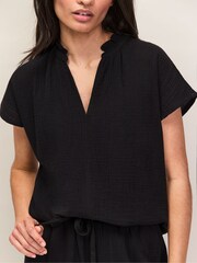 Ro&Zo Black Frill Neck Cheesecloth Top - Image 6 of 6