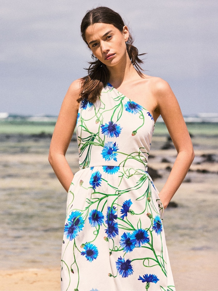 Ro&Zo White Petite Aubrey Clematis Print One Shoulder Dress - Image 2 of 7