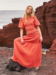 Ro&Zo Orange/pink Cheesecloth Shirred Waistband Skirt - Image 1 of 6