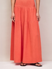 Ro&Zo Orange/pink Cheesecloth Shirred Waistband Skirt - Image 4 of 6