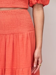 Ro&Zo Orange/pink Cheesecloth Shirred Waistband Skirt - Image 5 of 6