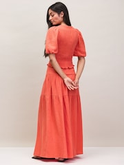 Ro&Zo Orange/pink Cheesecloth Shirred Waistband Skirt - Image 6 of 6