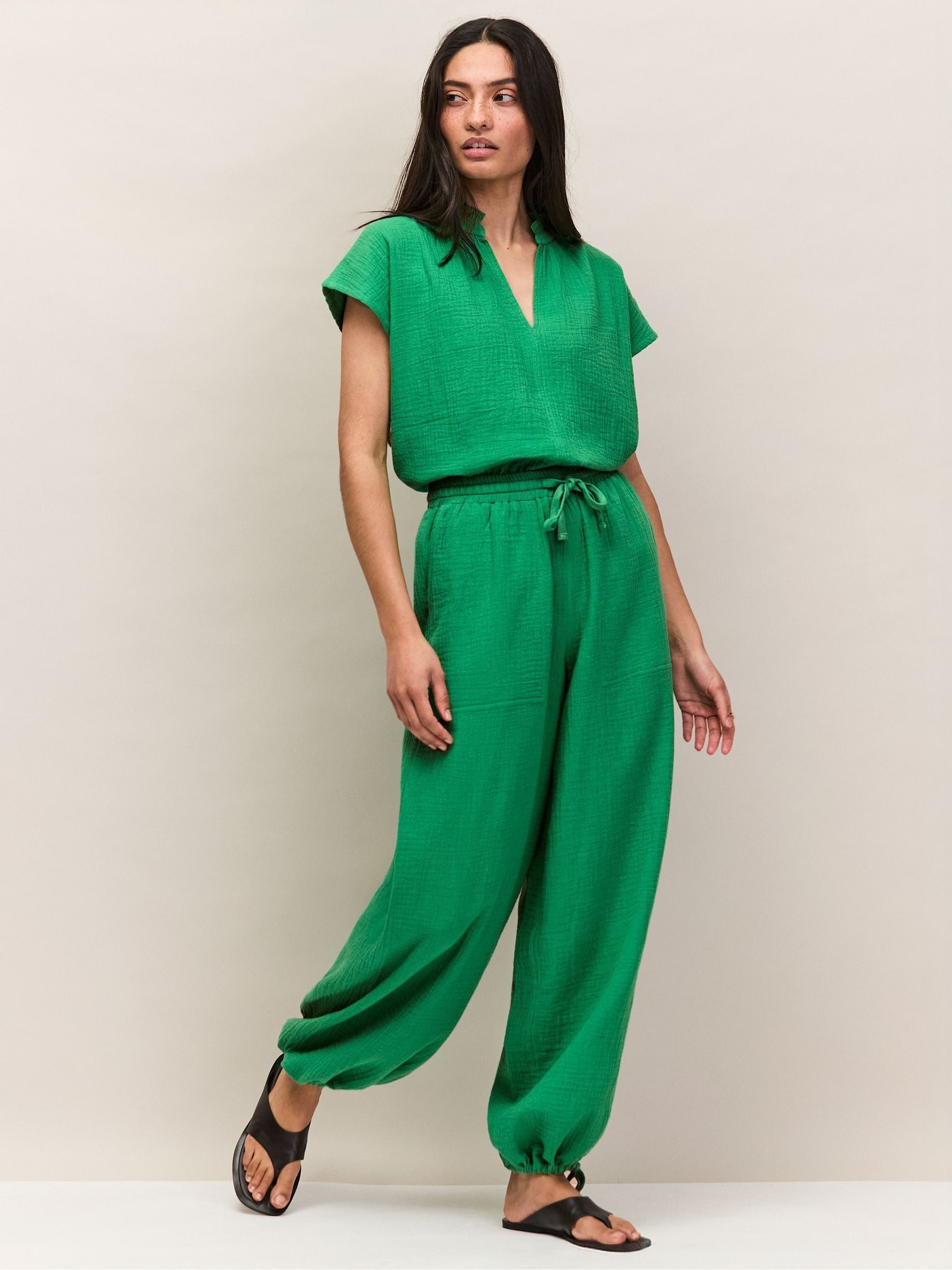Buy Ro&Zo Green Cheesecloth Drawstring Cuff Trousers from Next Romania