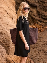 Ro&Zo Black Puff Sleeve Short Dress - Image 4 of 9