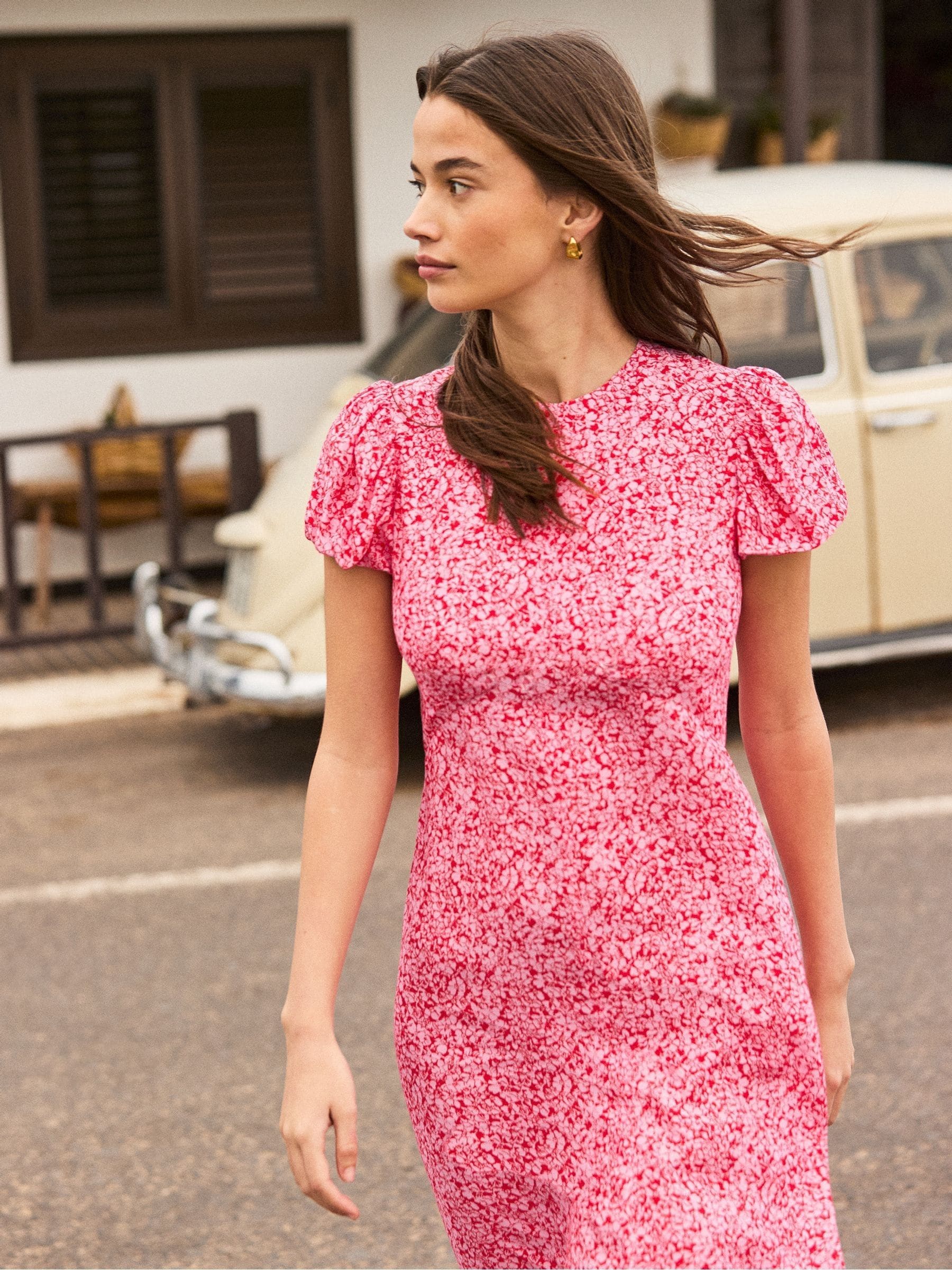 Buy Ro&Zo Pink Petite Ditsy Floral Puff Sleeve Dress from Next USA