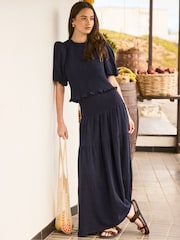 Ro&Zo Navy Blue Cheesecloth Shirred Waistband Skirt - Image 1 of 6