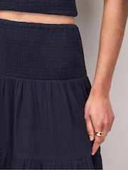 Ro&Zo Navy Blue Cheesecloth Shirred Waistband Skirt - Image 4 of 6