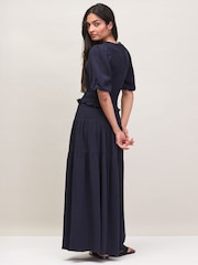 Ro&Zo Navy Blue Cheesecloth Shirred Waistband Skirt - Image 5 of 6