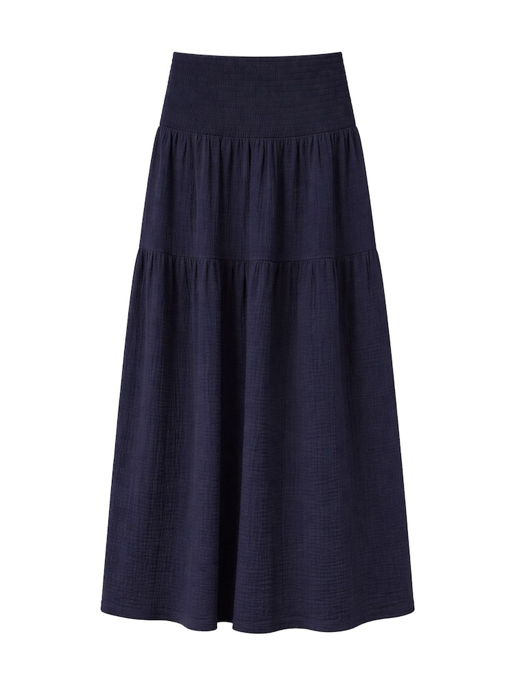Ro&Zo Navy Blue Cheesecloth Shirred Waistband Skirt - Image 6 of 6