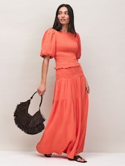 Ro&Zo Light Orange Petite Cheesecloth Shirred Waistband Skirt - Image 3 of 6