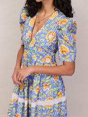 Ro&Zo Blue Floral Print Trim Insert Dress - Image 4 of 8