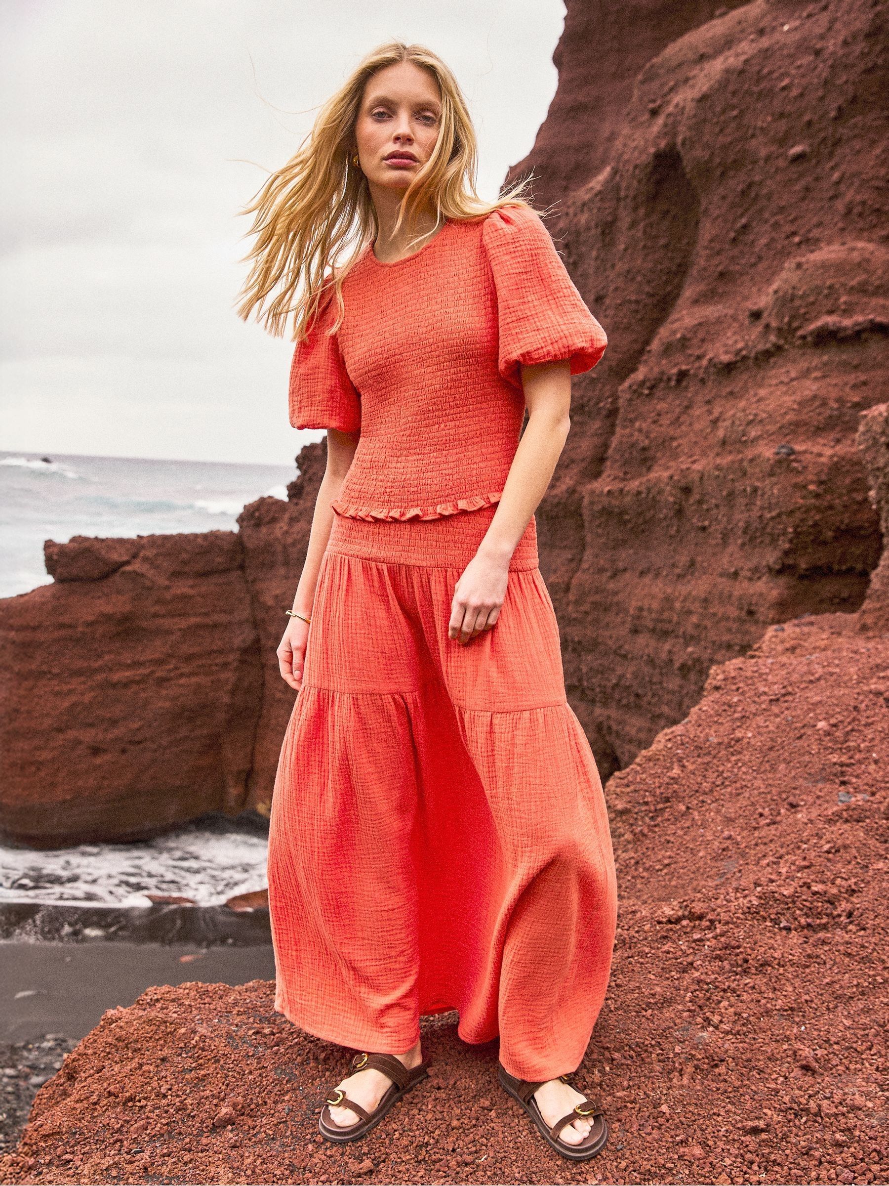 トップス riavell Buy Ro&Zo Coral Orange Cheesecloth Shirred Top from Next South Africa