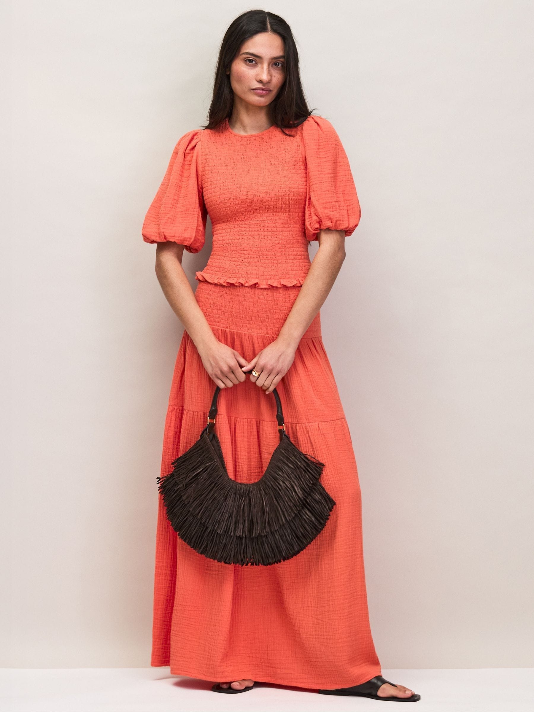 Buy Ro&Zo Coral Orange Cheesecloth Shirred Top from Next USA