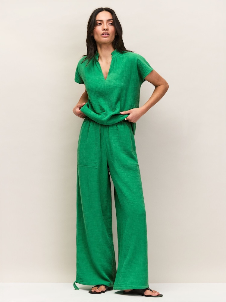 Verde - Ro&Zo Cheesecloth Drawstring Cuff Trousers - Imagen 2 de 6