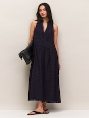 Ro&Zo Navy Broderie V-Neck Midi Dress - Imagen 1 de 6