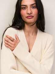 Ro&Zo Natural Natural V-Neck Jumper With Linen - Image 6 of 6