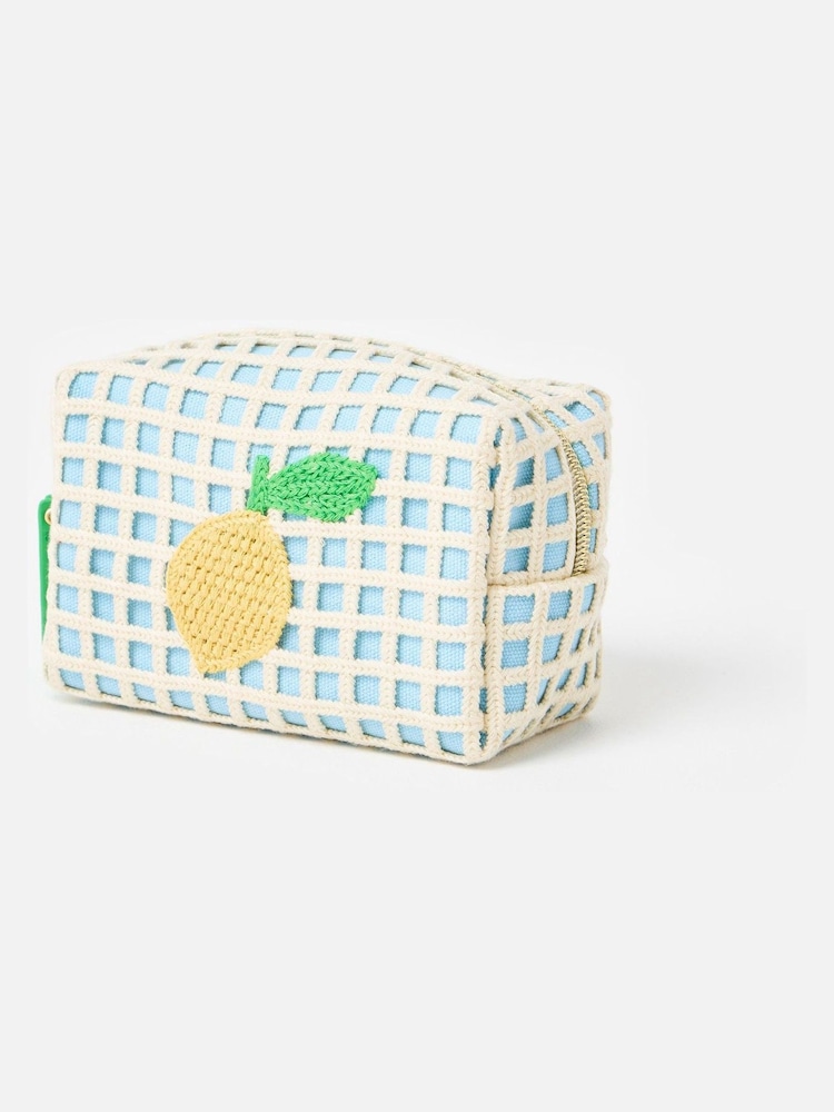 Oliver Bonas Blue Lemon Crochet Makeup Bag - Image 2 of 5