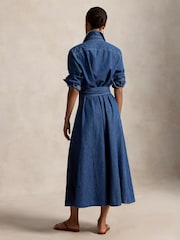 Polo Ralph Lauren Blue Belt Detail Denim Midi Shirt Dress - Image 2 of 7