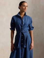 Polo Ralph Lauren Blue Belt Detail Denim Midi Shirt Dress - Image 3 of 7