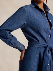 Polo Ralph Lauren Blue Belt Detail Denim Midi Shirt Dress - Image 4 of 7