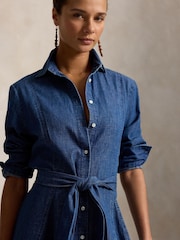 Polo Ralph Lauren Blue Belt Detail Denim Midi Shirt Dress - Image 5 of 7