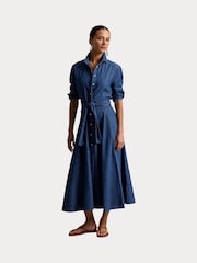 Polo Ralph Lauren Blue Belt Detail Denim Midi Shirt Dress - Image 6 of 7