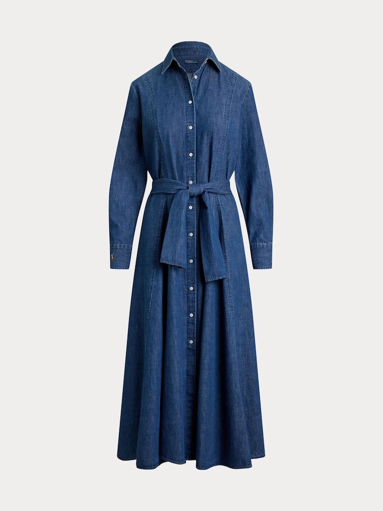 Polo Ralph Lauren Blue Belt Detail Denim Midi Shirt Dress - Image 7 of 7