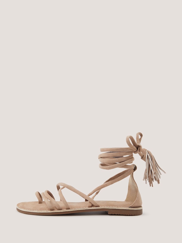 Monsoon Natural Gia Tassel Strap Suede Sandals - Image 1 of 3