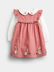 JoJo Maman Bébé Rose Pink Peter Rabbit™ Flopsy Bunny Cord Dress & Bodysuit - Image 1 of 7