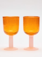 Oliver Bonas Set of 2 Orange Pink Sabina Glass Wine Goblets - Image 1 of 5