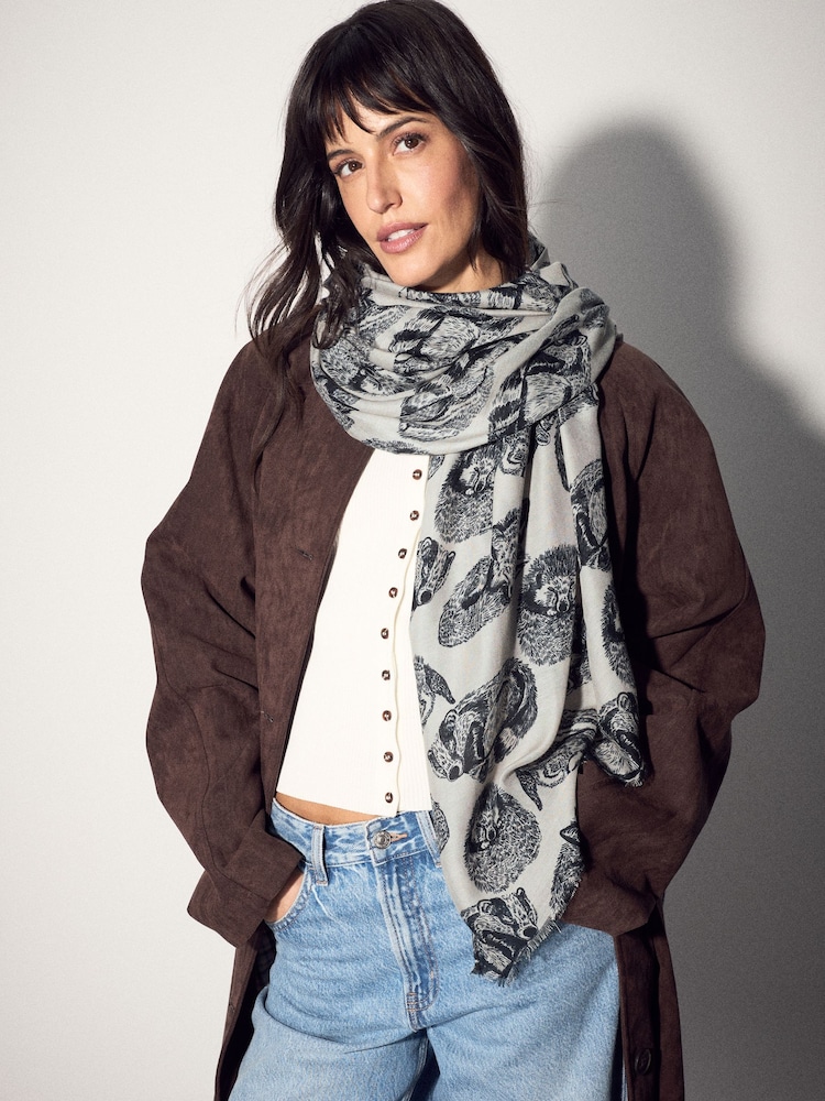 Hedgehog Print Lightweight Scarf - Image 1 of 7 Hedgehog Print Lightweight Scarf - Image 1 of 7