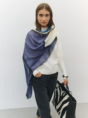 Ecru/Blue Abstract Lightweight Scarf - Image 2 of 7