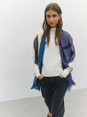 Ecru/Blue Abstract Lightweight Scarf - Image 3 of 7