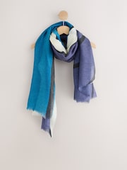 Ecru/Blue Abstract Lightweight Scarf - Image 5 of 7
