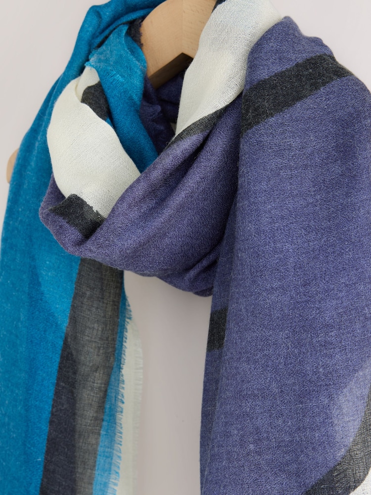 Ecru/Blue Abstract Lightweight Scarf - Image 7 of 7 Ecru/Blue Abstract Lightweight Scarf - Image 7 of 7