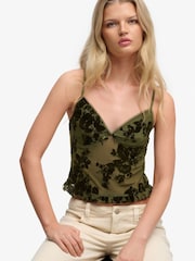 Superdry Green Flocked Mesh Camisole Top - Image 1 of 6