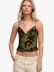 Superdry Green Flocked Mesh Camisole Top - Image 2 of 6