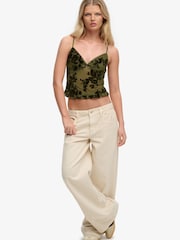 Superdry Green Flocked Mesh Camisole Top - Image 5 of 6