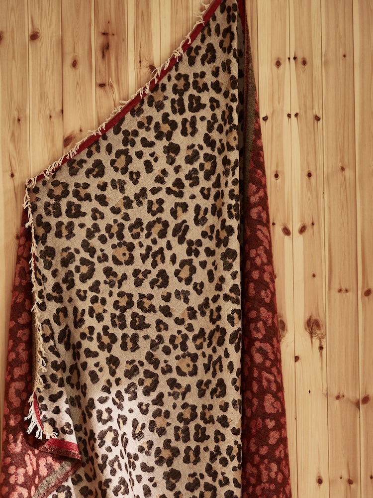Oliver Bonas Beige Leopard Print Jacquard Throw - Image 1 of 5