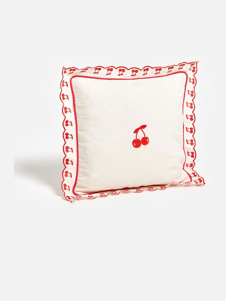 Oliver Bonas Cream Red Cherry Cushion Cover - Image 2 of 5