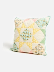 Oliver Bonas Green Pink Yellow Patchwork Pastel Multicolour Velvet Cushion Cover - Image 3 of 6