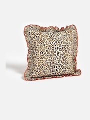 Oliver Bonas Brown Red Ruffle Leopard Print Cushion Cover - Image 2 of 5
