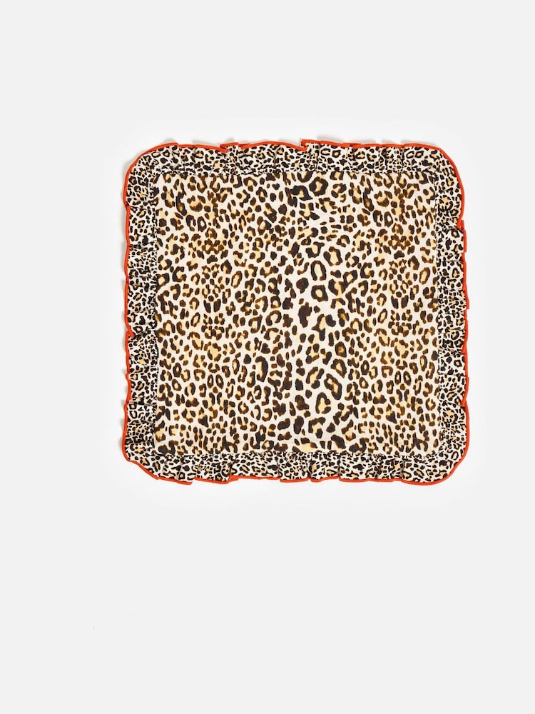 Oliver Bonas Brown Red Ruffle Leopard Print Cushion Cover - Image 5 of 5