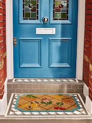 Oliver Bonas Blue Brown Diagonal Fruit Doormat - Image 1 of 4