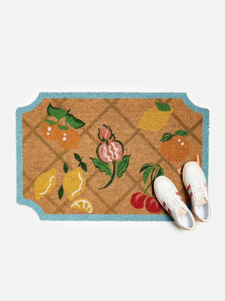 Oliver Bonas Blue Brown Diagonal Fruit Doormat - Image 2 of 4